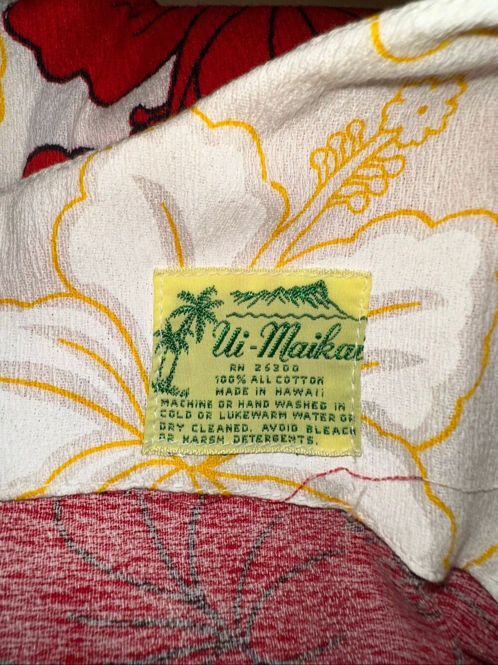 Ui-Maikai Hawaiian Maxi Dress Tropical Floral Orange Red White 100% Cotton Vinta - Picture 4 of 8